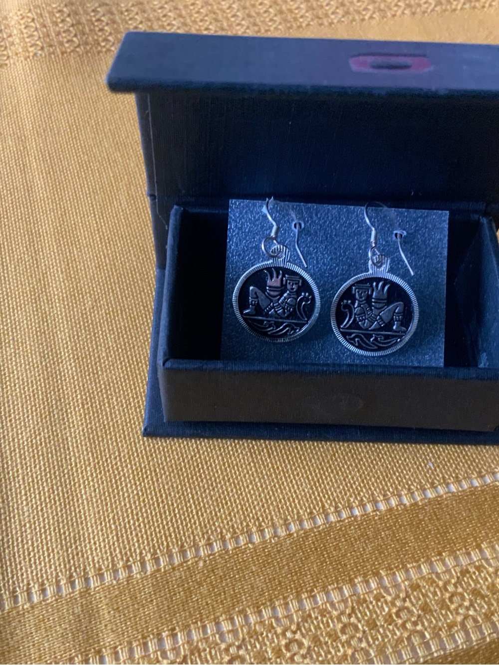 Vintage 925 Sterling Silver Mexico Chacmool Reclining Figure Drop Earrings